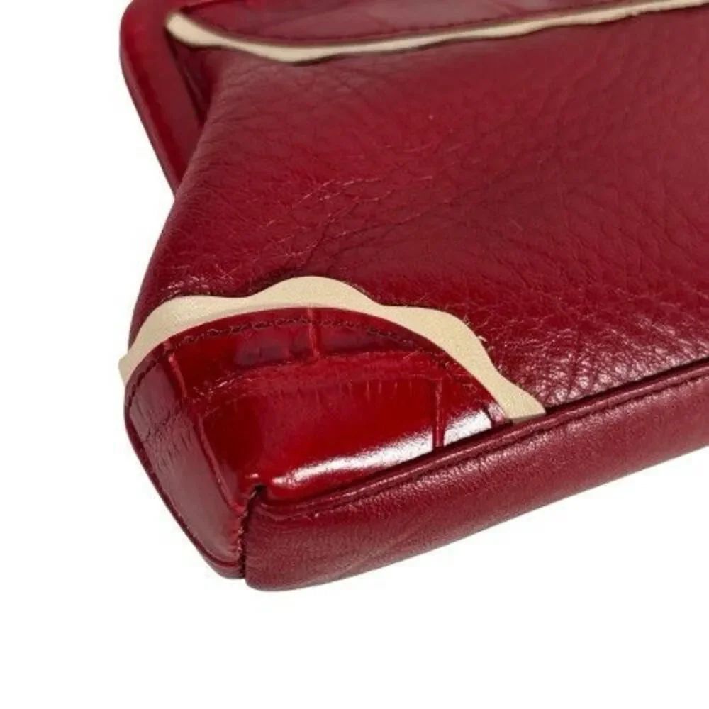 Brighton Red Pebbled & Croc Leather Crossbody Evening Bag Clutch Chain Strap - Picture 15 of 16